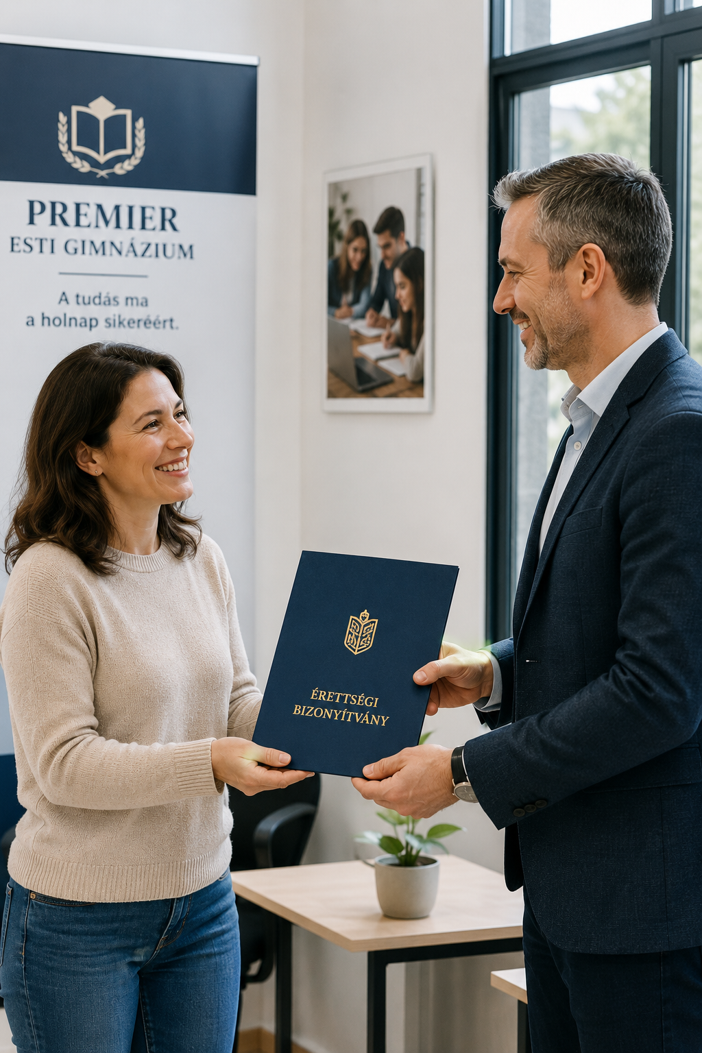Felnőtt hallgató átveszi az érettségi bizonyítványát